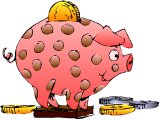 Piggy bank with coins